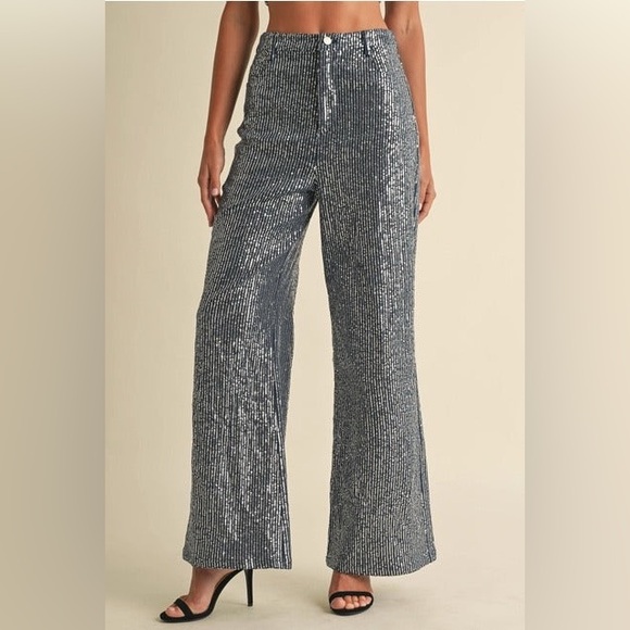 Striped Sequin Wide Leg Jeans - EB Luxe - Picture 6 of 6